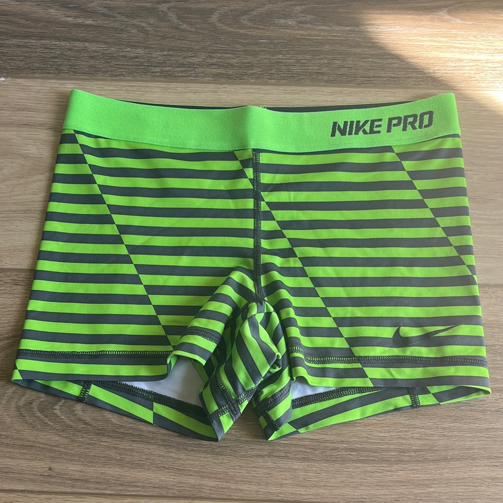 Nike Pro Lime Green and Black Striped Shorts - 3” Small (fits like a Medium)